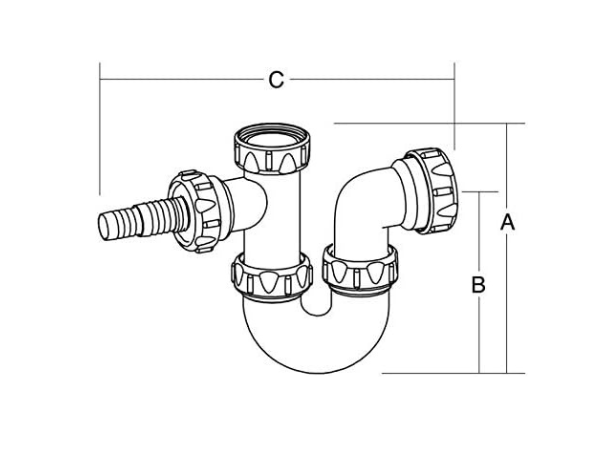 MULTIKWIK Utility 'P' Compact - Single Nozzle (White) Waste Trap PWM040T