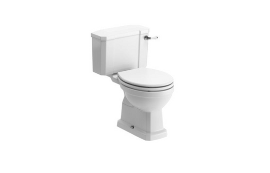 Beal Close Coupled WC & Satin White Wood Effect Seat w/Brass Hinges