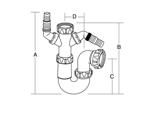 MULTIKWIK Adjustable Utility 'P' - Double Nozzle (White) Waste Trap PWM040D