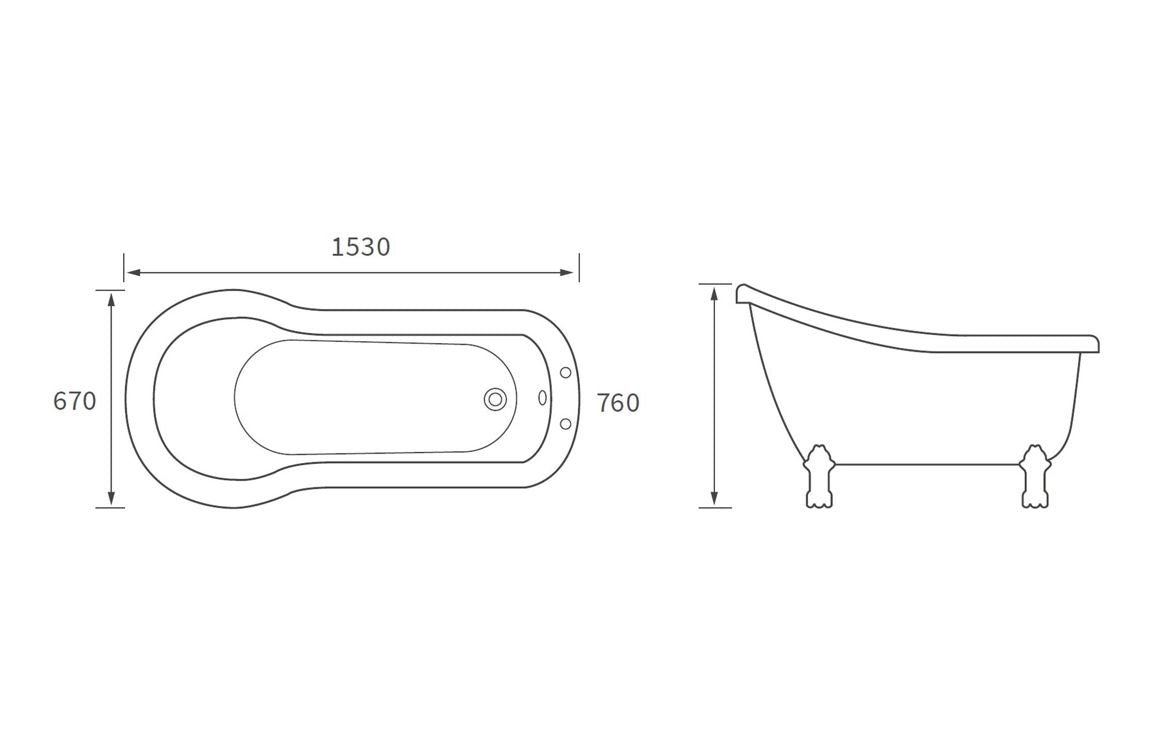 Carey Free Standing Bath w/Feet -  L 1530 x W 670 x H 760mm