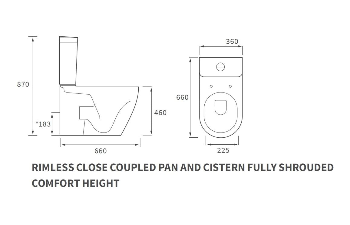 Avon Rimless Close Coupled Fully Shrouded Comfort Height WC & Soft Close Seat