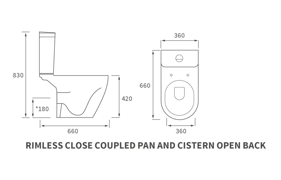 Avon Rimless Close Coupled Open Back WC & Soft Close Seat