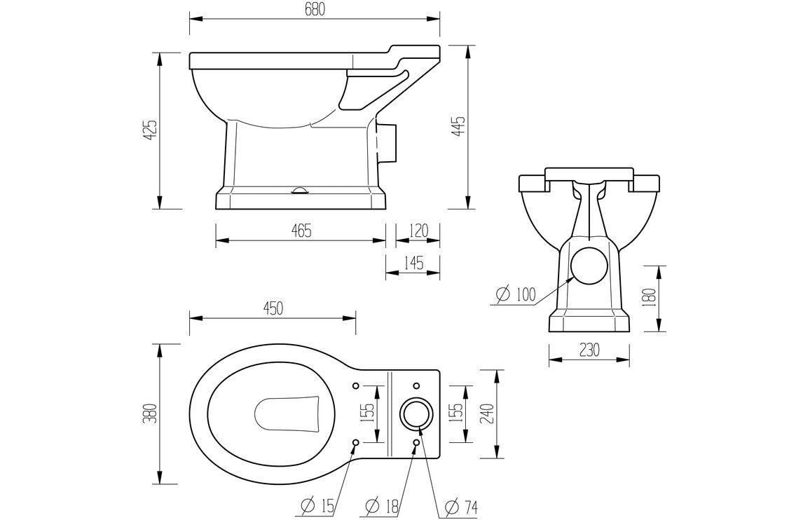 Beal Close Coupled WC & Satin White Wood Effect Seat w/Brass Hinges