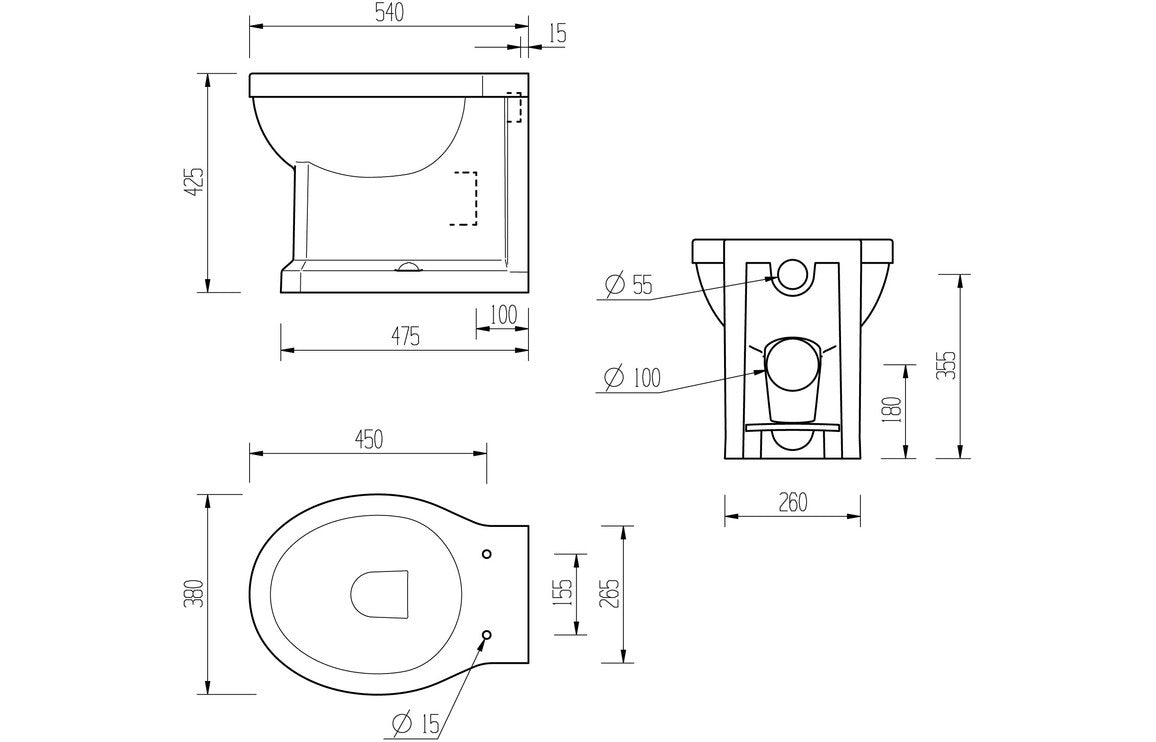 Beal Back To Wall WC & Satin White Wood Effect Seat w/Brass Hinges