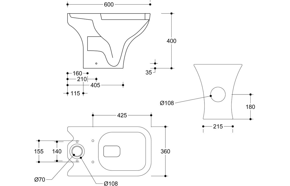 Beauly Short Projection Close Coupled Open Back WC & Slim Soft Close Seat