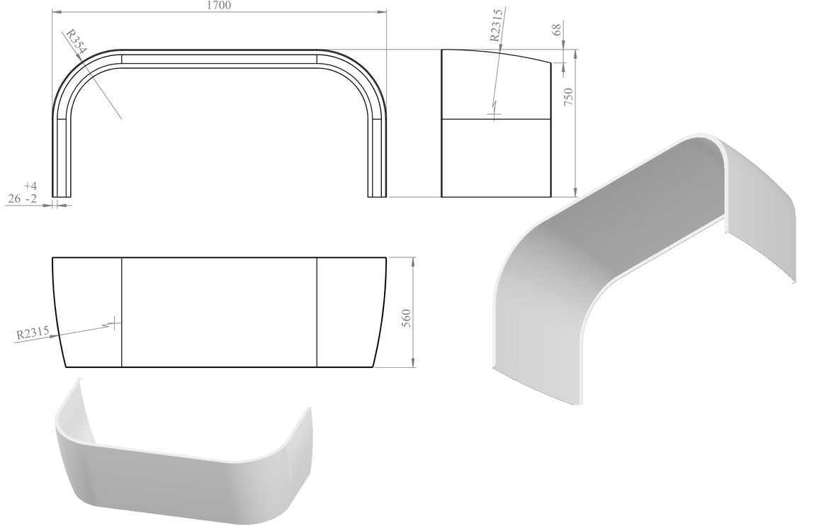 Back To Wall Bath Panel - H 570 x W 1700 x D 750mm