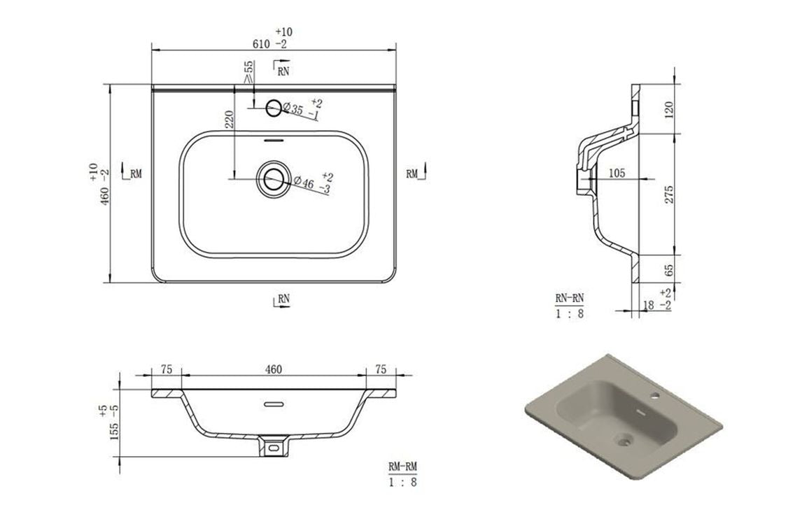 Alport 610mm 2 Drawer Wall Unit & Basin