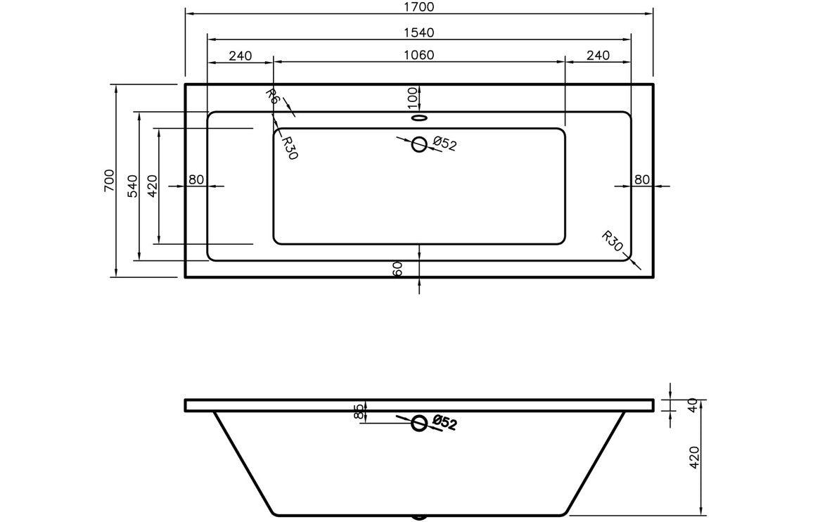 Adur Square Double End SUPERCAST Bath w/Legs