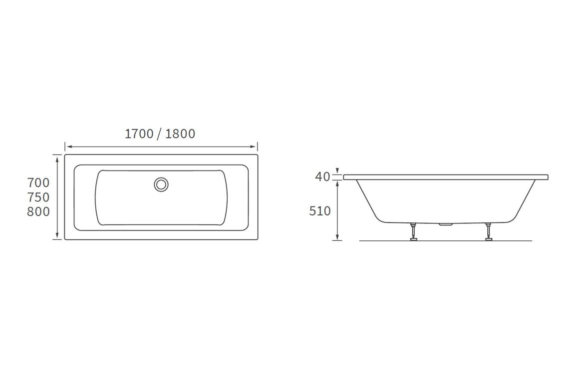 Adur Square Single End Bath w/Legs