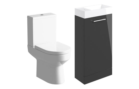 Greta 410mm F/S Basin Unit & C/C Toilet Pack - Anthracite Gloss