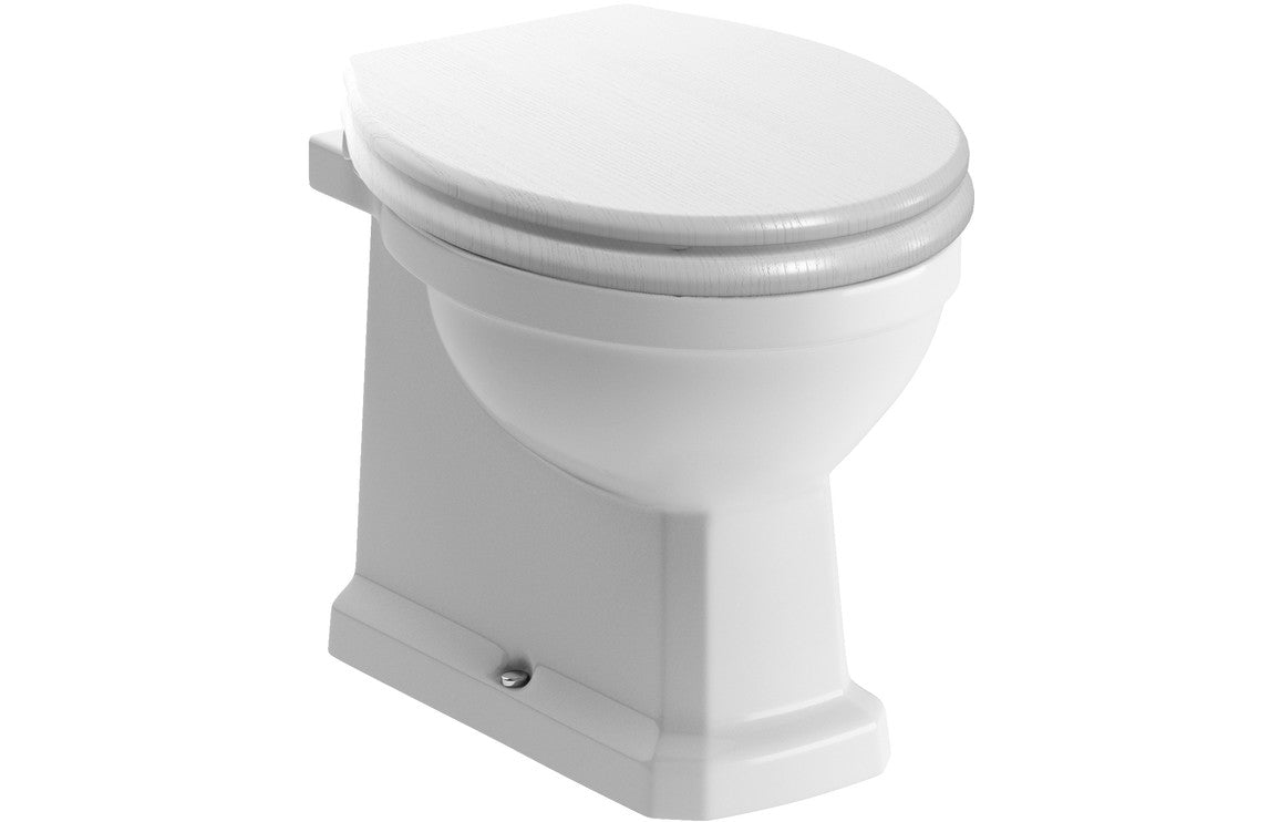 Beal Back To Wall WC & Satin White Wood Effect Seat w/Brass Hinges