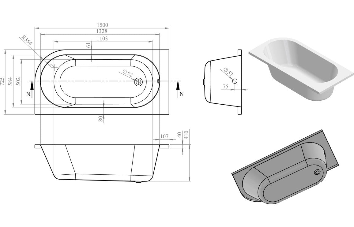 Axe J Shape Bath w/Legs