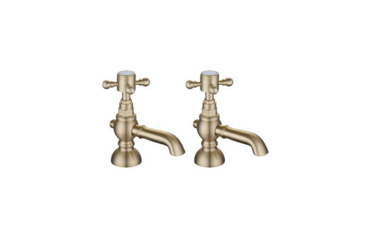 Morda Basin Pillar Taps - Brushed Brass