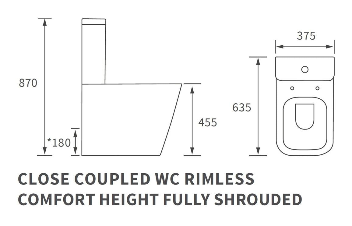 Calder Rimless Close Coupled Fully Shrouded Comfort Height WC & Soft Close Seat