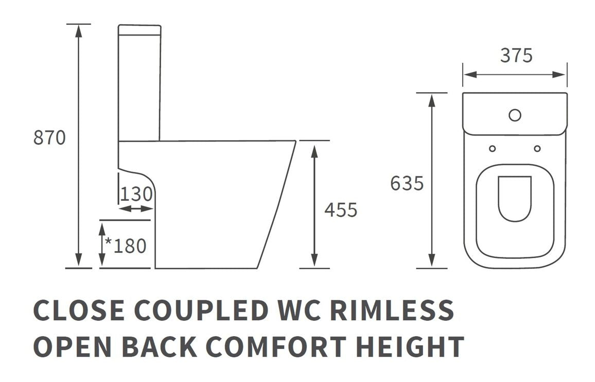 Calder Rimless Close Coupled Open Back Comfort Height WC & Soft Close Seat