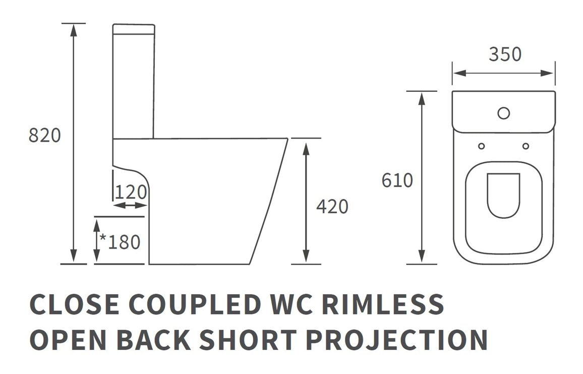 Calder Rimless Close Coupled Open Back Short Projection WC & Soft Close Seat