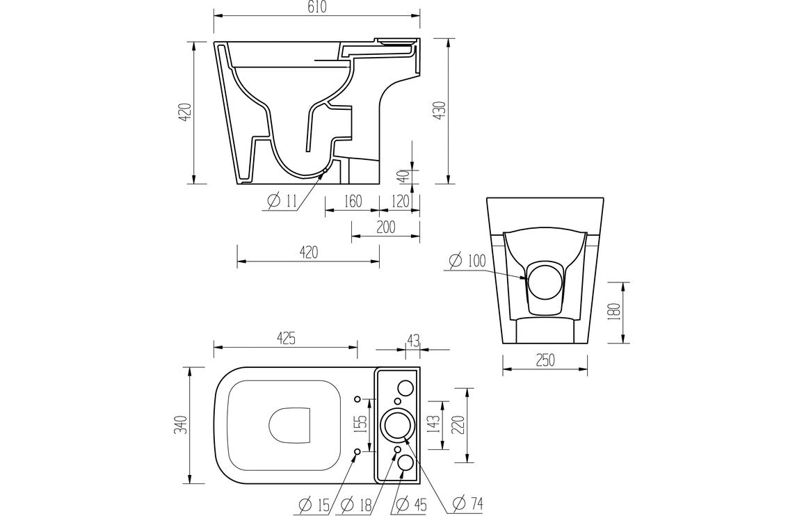 Calder Rimless Close Coupled Open Back Short Projection WC & Soft Close Seat