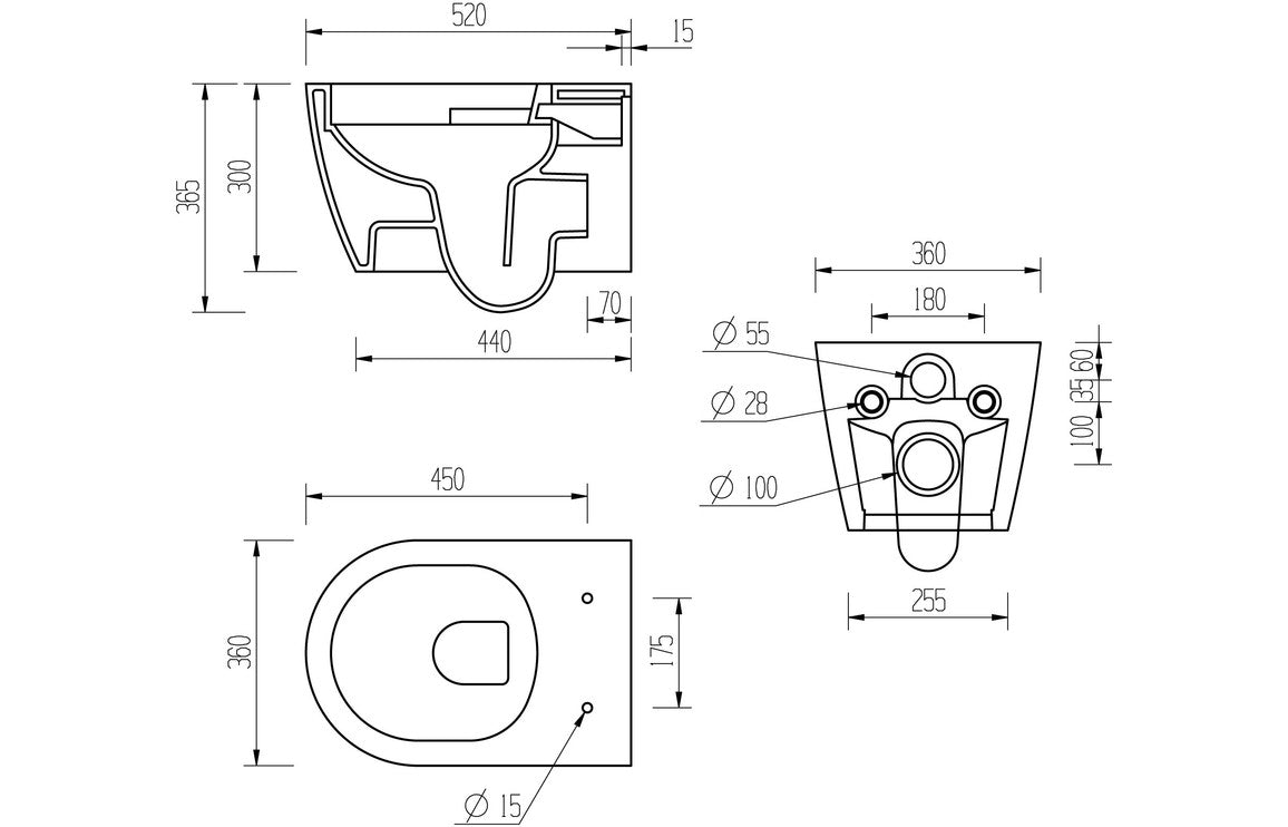 Avon Rimless Wall Hung WC & Soft Close Seat