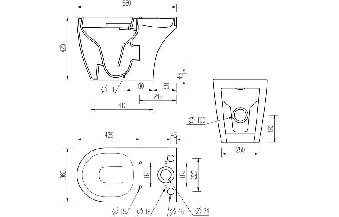 Avon Rimless Close Coupled Open Back WC & Soft Close Seat